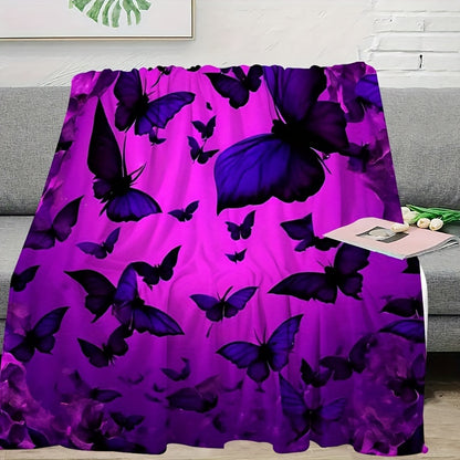 Purple Butterfly Flannel Throw Blanket - Soft & Lightweight for All Seasons, Multi-Use Gift for Home, Office, Camping, Whimsical Nature Decor