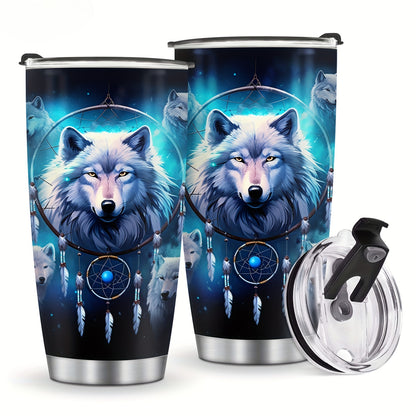 20oz Wolf Lover's Tumbler - Insulated Stainless Steel Coffee Cup with Leak-Proof Lid, Durable Travel Mug Perfect for Men, Women & Outdoor Enthusiasts