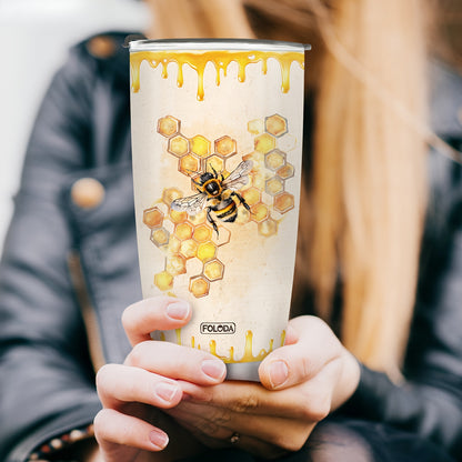 Bee Kind Tumbler 20oz - Inspirational 'Words Are Like Honey' Bee Lover Gift, Bible Verse Proverbs 16:24, Stainless Steel with Lid, Christian Gift for Women & Girls