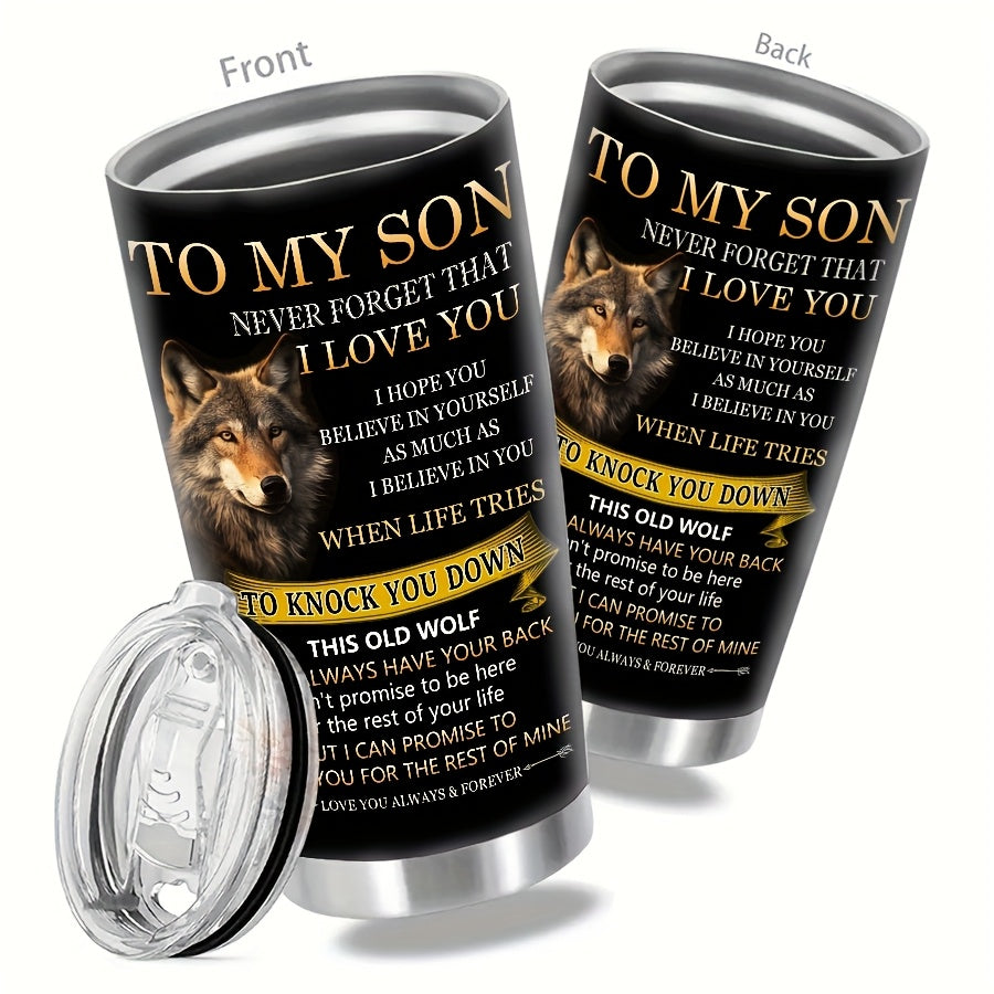 Wolf Pattern 20oz Stainless Steel Tumbler - Insulated Travel Mug for Hot & Cold Drinks | Perfect Gift for Son, Dad, Outdoorsman | Camping, Hiking & Travel Friendly