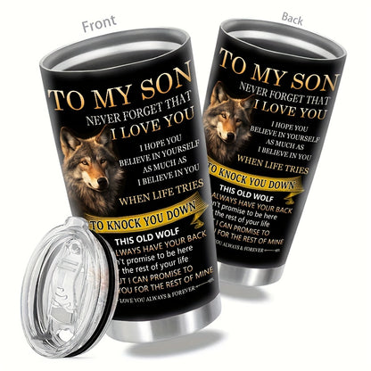 Wolf Pattern 20oz Stainless Steel Tumbler - Insulated Travel Mug for Hot & Cold Drinks | Perfect Gift for Son, Dad, Outdoorsman | Camping, Hiking & Travel Friendly
