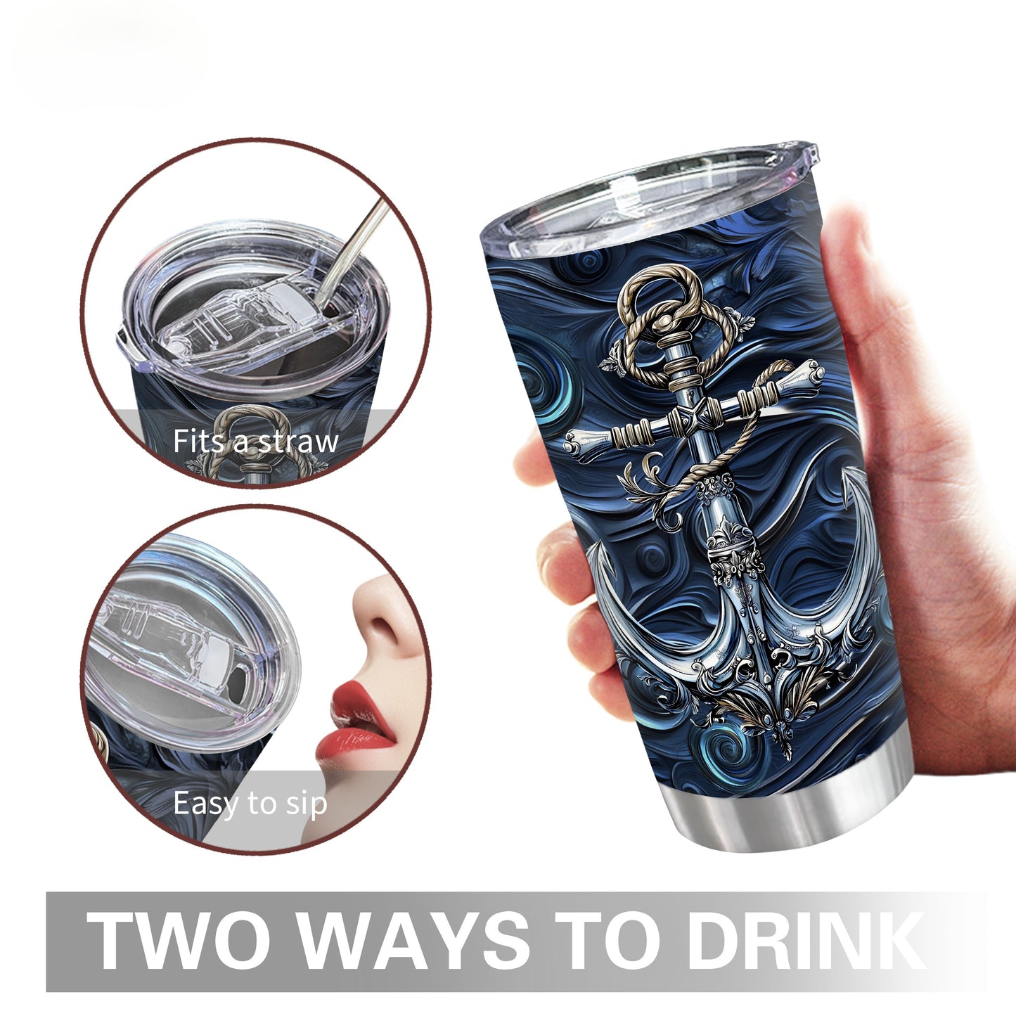 Nautical Classic Tumbler - 20oz Stainless Steel with Anchor Print, Leak-Proof & Versatile, A Steadfast Gift for Sailors, Dads & Adventurers