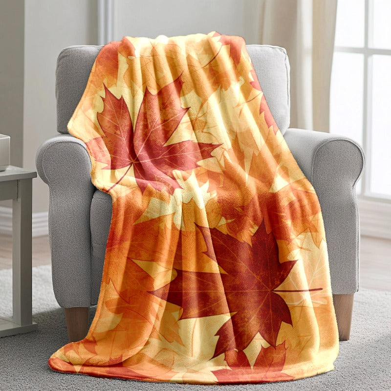 Vibrant Fall Maple Leaf Flannel Blanket - Soft & Warm, for Home, Office, Camping & Holiday Gifting