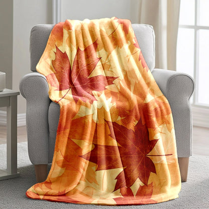 Vibrant Fall Maple Leaf Flannel Blanket - Soft & Warm, for Home, Office, Camping & Holiday Gifting