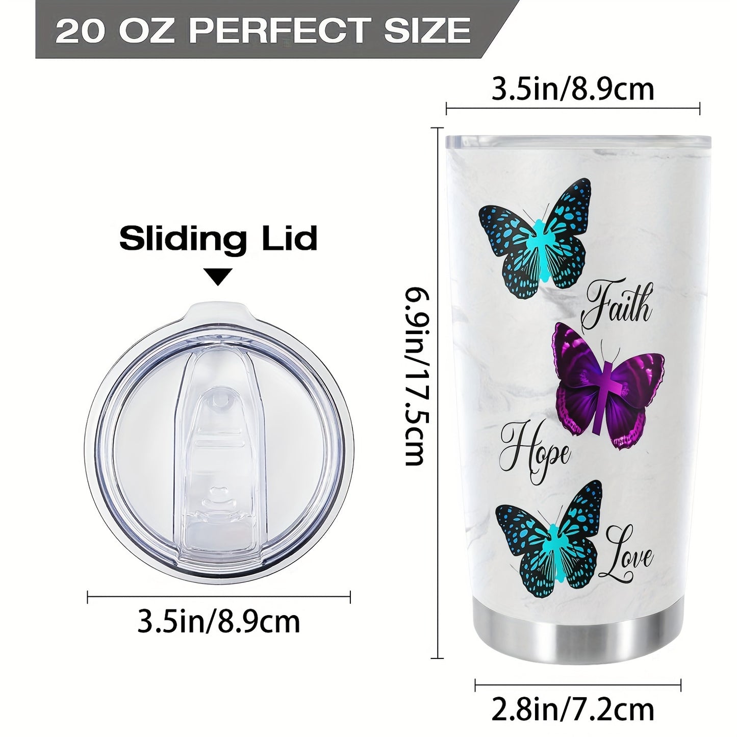 Butterfly Joy Tumbler - 20oz Funny Print Insulated Stainless Steel Cup, Double Wall Vacuum Travel Mug | Break-Resistant & Reusable, Perfect Gift for Her, Family & Friends