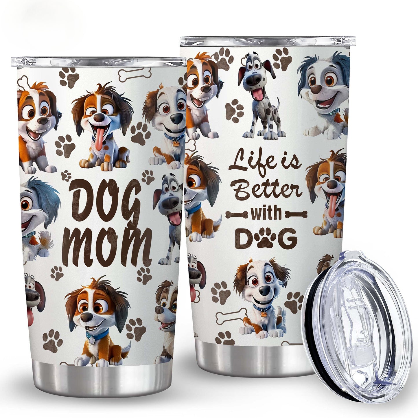 Proud Dog Mom Tumbler - 20oz Leakproof Travel Mug, Double Wall Insulated with Playful Print, The Perfect Gift for Her & The Pup Squad