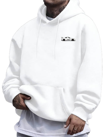 Racing Car Graphic Hoodie for Men - Loose Fit Streetwear Pullover, Motorsport Inspired Hooded Sweatshirt