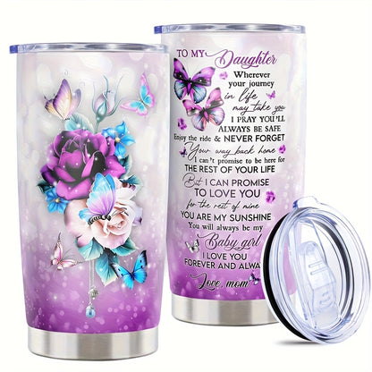 Thoughtful Gift for Parents - 20oz Elegant Floral Stainless Steel Tumbler, Double-Wall Vacuum Insulated Travel Mug | Keeps Drinks Hot/Cold, Hand Wash Care