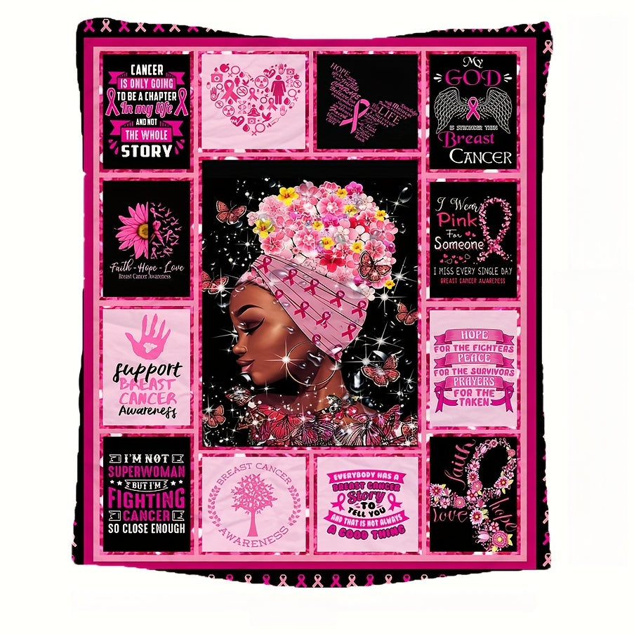 Breast Cancer Awareness Throw - Pink Ribbon & Uplifting Message on Soft Flannel | All-Season Cozy Blanket for Adults, Teens, Kids | Gift of Comfort & Support