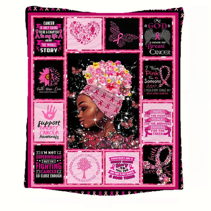 Breast Cancer Awareness Throw - Pink Ribbon & Uplifting Message on Soft Flannel | All-Season Cozy Blanket for Adults, Teens, Kids | Gift of Comfort & Support