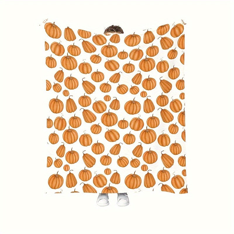 Cozy Fall & Winter Blanket - Pumpkin Print Flannel Throw, Soft Warm Machine Washable Gift for Thanksgiving Christmas