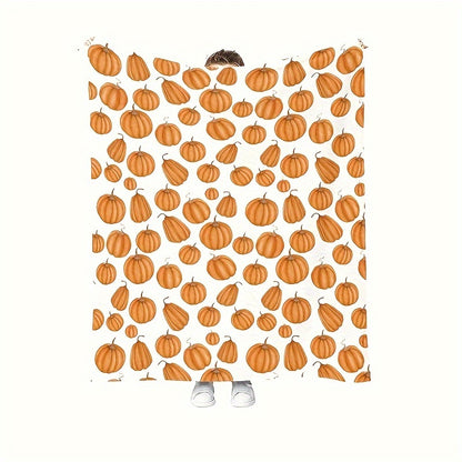 Cozy Fall & Winter Blanket - Pumpkin Print Flannel Throw, Soft Warm Machine Washable Gift for Thanksgiving Christmas
