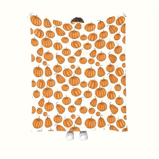 Cozy Fall & Winter Blanket - Pumpkin Print Flannel Throw, Soft Warm Machine Washable Gift for Thanksgiving Christmas