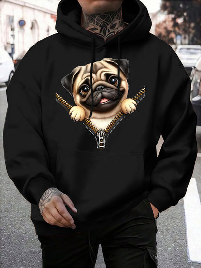 Gift for Puggle Lovers | Men's Dog Breed Print Hoodie, Unique Streetwear Trend Hooded Sweatshirt Pullover