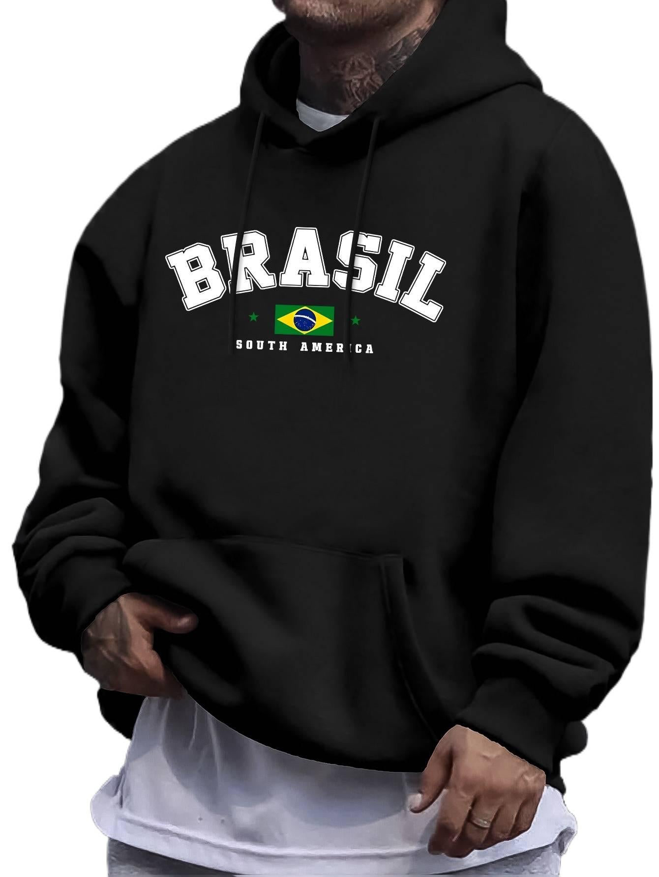 South American Streetwear Hoodie - Men's Geometric Print Pullover with Kangaroo Pocket, Comfort Fit Long Sleeve Hooded Sweatshirt