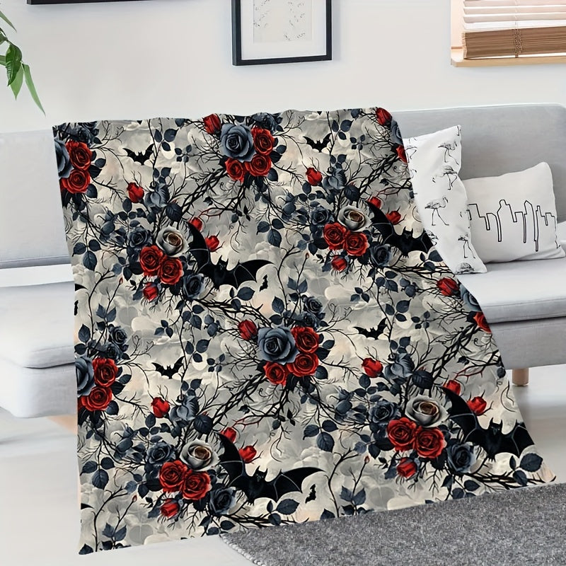 Vintage Rose Print Flannel Throw - Digital Art Blanket, Machine Washable & Soft, All Season Gift for Home, Office, Couch, Cozy Decor & Practical Present