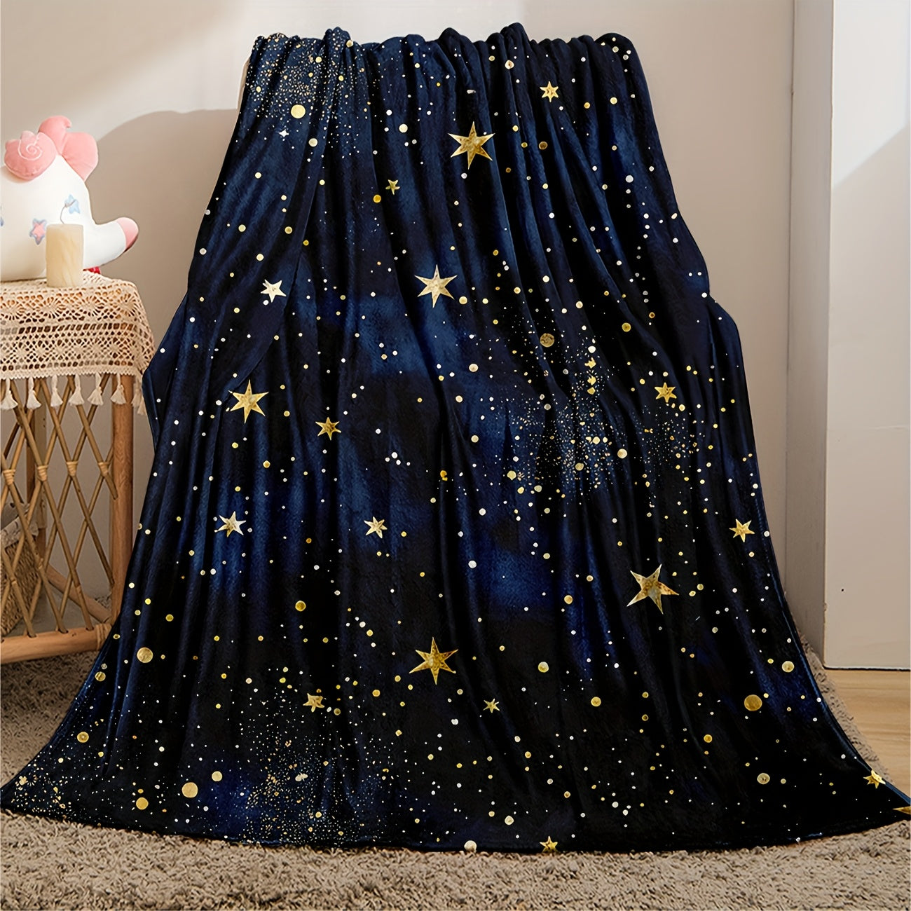 Starry Sky Flannel Throw - Lightweight & Portable Blanket for Home, Travel, and Stargazing | Cozy Celestial Pattern, Soft for Indoor & Outdoor Use