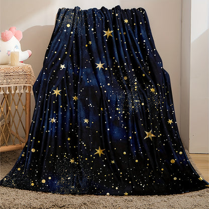 Starry Sky Flannel Throw - Lightweight & Portable Blanket for Home, Travel, and Stargazing | Cozy Celestial Pattern, Soft for Indoor & Outdoor Use
