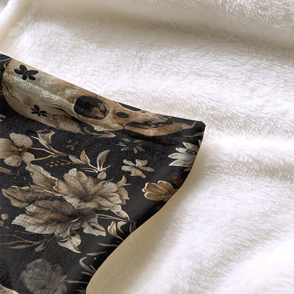 Skull & Floral Flannel Blanket - Gothic Style All-Season Throw | Darkly Romantic Design, Soft for Home, Concerts, and Unique Gift Giving
