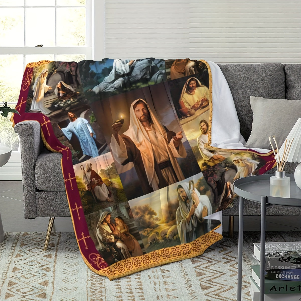 Christian Faith Flannel Blanket - Inspirational & Durable Polyester Throw, Tear-Resistant & Machine Washable, All-Season for Church, Camping, Prayer