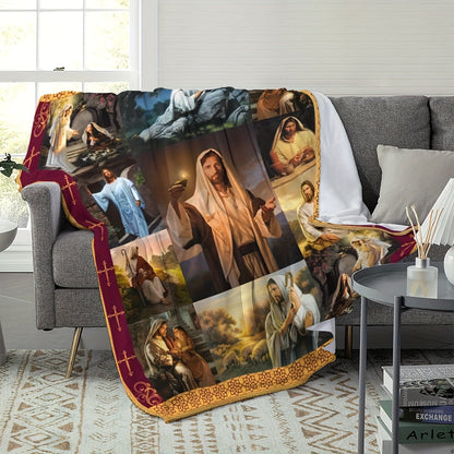 Christian Faith Flannel Blanket - Inspirational & Durable Polyester Throw, Tear-Resistant & Machine Washable, All-Season for Church, Camping, Prayer