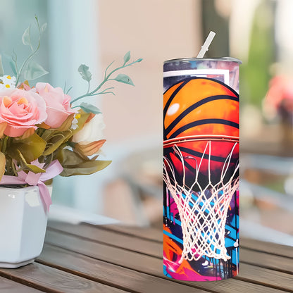 Basketball Sports Tumbler 20oz - Vacuum Insulated Stainless Steel Cup with Straw & Lid | 304 Grade, Portable for Hot & Cold Drinks, Gym & Travel