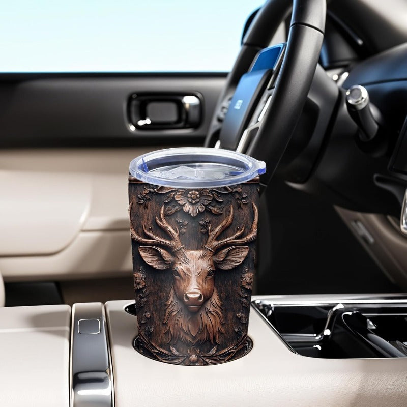 Deer Hunting Tumbler 20oz - Stainless Steel Insulated Mug, Leakproof Lid with Straw, Car Cup Holder Fit, Gift for Hunters, Dad, Husband