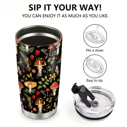 Mushroom Themed Tumbler 20oz - Foloda Stainless Steel with Lid, Perfect Gift for Christmas, Valentine's, Mother's Day & More