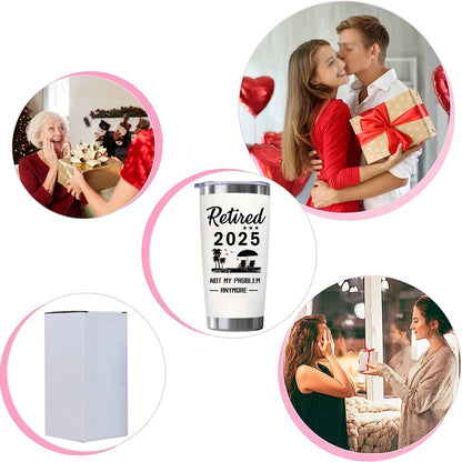 "Retired 2024: Not My Problem Anymore" Tumbler - 20oz Stainless Steel Oval Travel Mug | Funny Retirement Gift with Non-Slip Grip