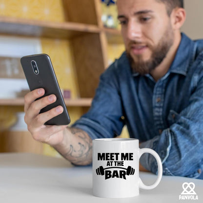 Weightlifter Gift Mug - "Meet Me at the Bar" Gym Quote, Funny & Tough Ceramic Cup for Him (11oz)
