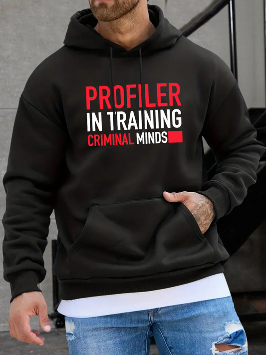 Men's Minimalist Typography Hoodie - Oversized Letter Graphic Pullover with Kangaroo Pocket | Essential Streetwear Layer