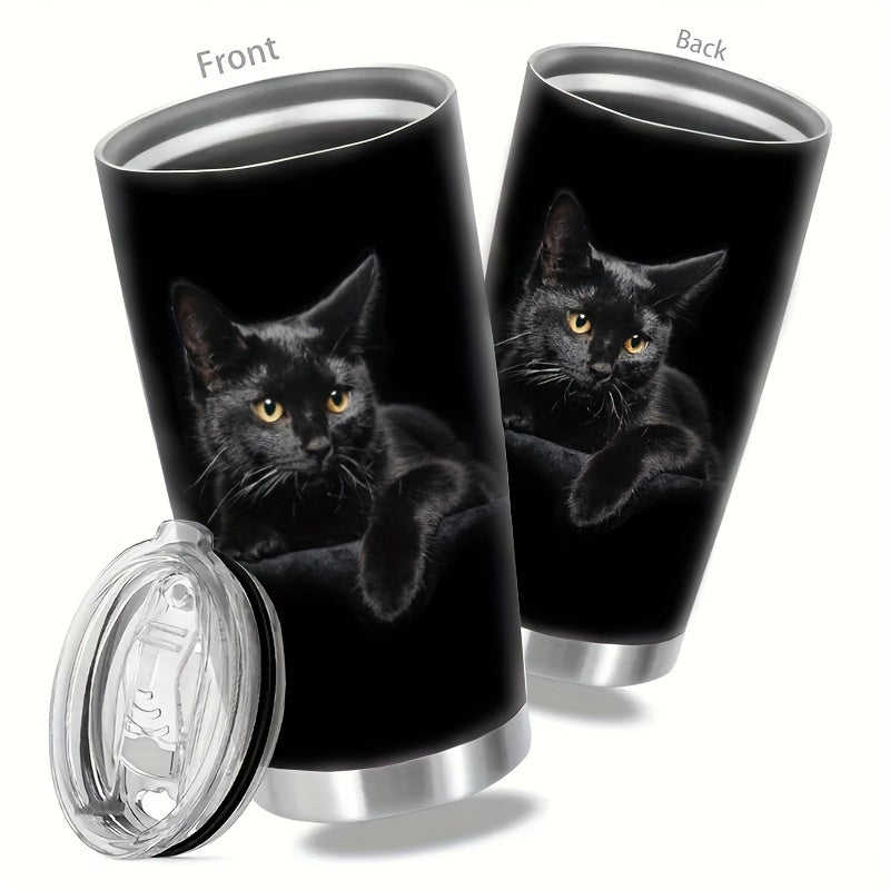 Elegant Black Cat Tumbler - 20oz Double-Walled Insulated Stainless Steel Travel Mug with Lid - Purrfect Gift for Cat Lovers & Enthusiasts