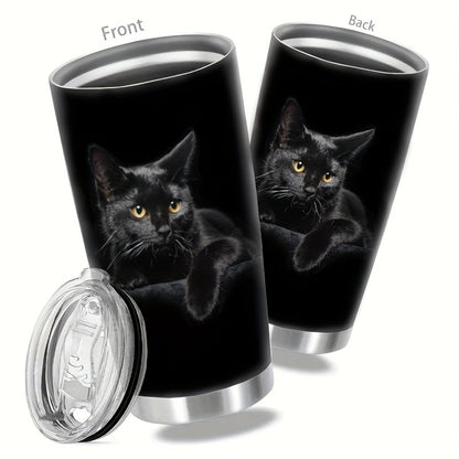 Elegant Black Cat Tumbler - 20oz Double-Walled Insulated Stainless Steel Travel Mug with Lid - Purrfect Gift for Cat Lovers & Enthusiasts