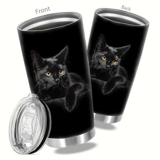 Elegant Black Cat Tumbler - 20oz Double-Walled Insulated Stainless Steel Travel Mug with Lid - Purrfect Gift for Cat Lovers & Enthusiasts