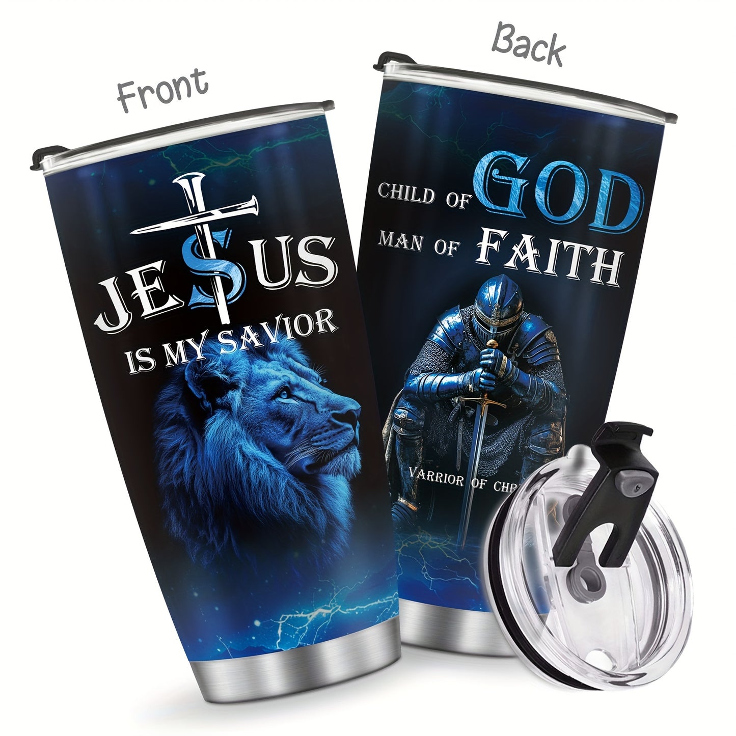 "Youngsters of God, Men of Faith, Warriors of Christ" 20oz Stainless Steel Tumbler - Inspirational Christian Gift for Men, Dad, Husband | Vacuum Insulated Travel Mug for Coffee
