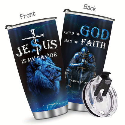 "Youngsters of God, Men of Faith, Warriors of Christ" 20oz Stainless Steel Tumbler - Inspirational Christian Gift for Men, Dad, Husband | Vacuum Insulated Travel Mug for Coffee