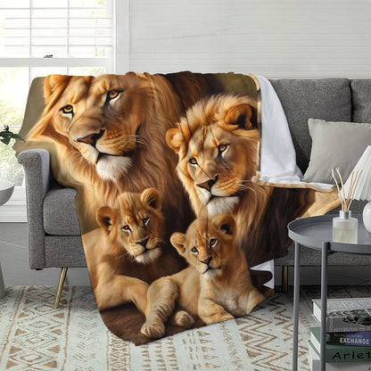 Majestic Lion Print Flannel Blanket - HD Realistic Wildlife Design, Ultra Soft & Warm, All-Season Multi-Use Throw for Sofa, Camping, Luxe Gift