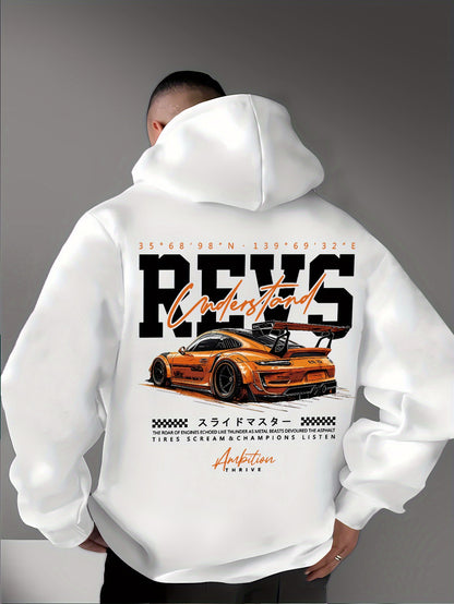 Men's Retro Car Hoodie | Vintage Auto Graphic Pullover | American Streetwear Trend Casual Hooded Sweatshirt Top