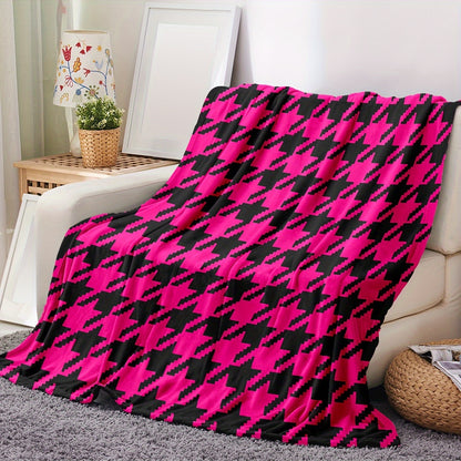 Modern Houndstooth Flannel Throw - Lightweight & All-Season, Classic Pattern Reimagined for Sofa, Office, Camping & Contemporary Home Decor