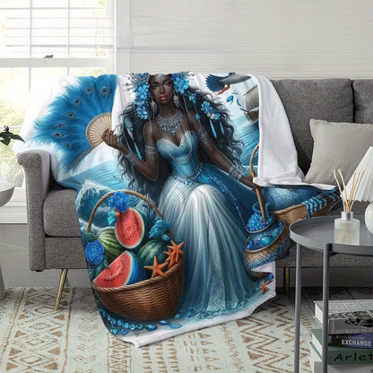 Boho Peacock & Starfish Flannel Blanket - HD Vibrant Print, Lightweight & Colorful for Beach Travel, Festival Gear & Boho Chic Home Decor