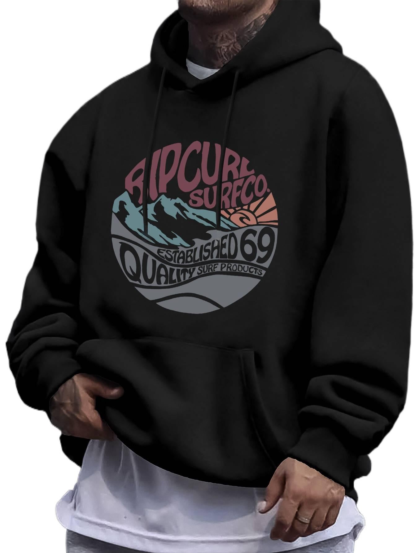 Men's Fashion Graphic Casual Pullover Hoodie- Regular Fit American Style Hooded Sweatshirt, Long Sleeve Everyday Top