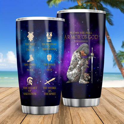 "Put On The Full Armor of God" Tumbler for Women - Ephesians 6 Christian Coffee Mug 20oz | Thanksgiving & Christmas Gift for Her, Insulated Travel Cup