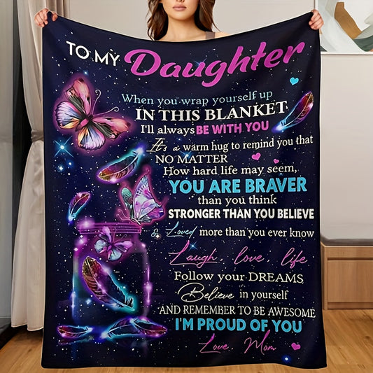 Mother to Daughter Butterfly Gift - Inspirational 'Love & Wings' Flannel Throw, Soft Companion for Sofa, Travel & Life