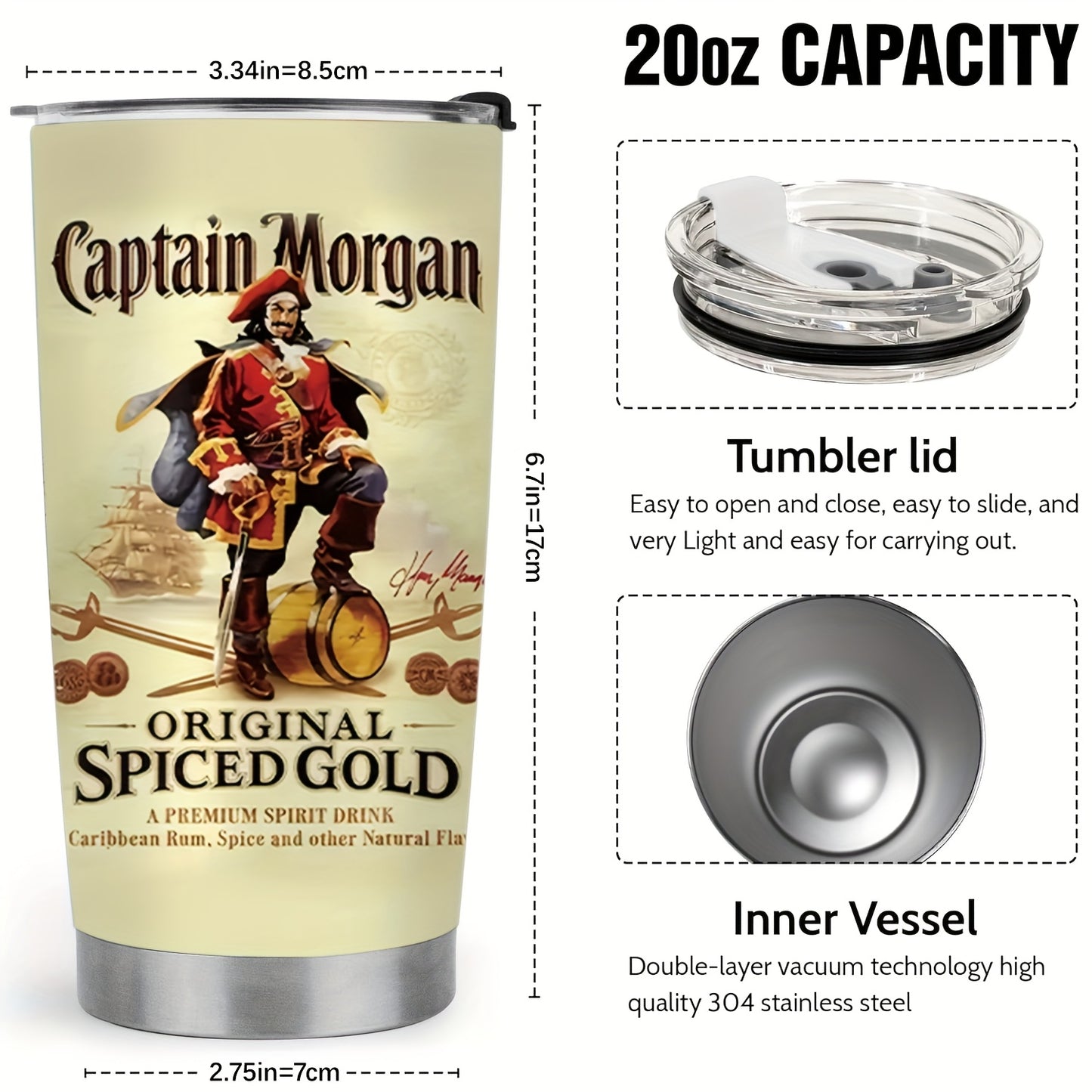Captain Herringbone Tumbler - Original Design 20oz Golden Stainless Steel Insulated Cup, Splash-Proof Lid & Non-Slip Base | Premium Gift for Men & Women