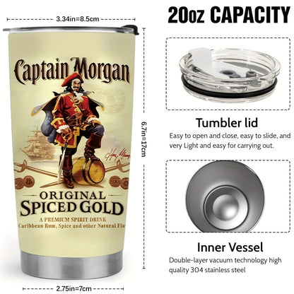 Captain Herringbone Tumbler - Original Design 20oz Golden Stainless Steel Insulated Cup, Splash-Proof Lid & Non-Slip Base | Premium Gift for Men & Women