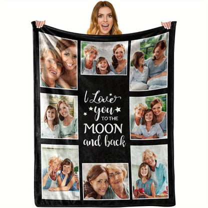 Custom Photo & Text Flannel Blanket - Personalized Family Memory Throw, Ultra-Soft & Warm, Multi-Scene Gift for Christmas, Birthday, Anniversary