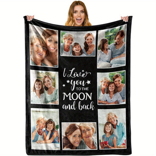 Custom Photo & Text Flannel Blanket - Personalized Family Memory Throw, Ultra-Soft & Warm, Multi-Scene Gift for Christmas, Birthday, Anniversary