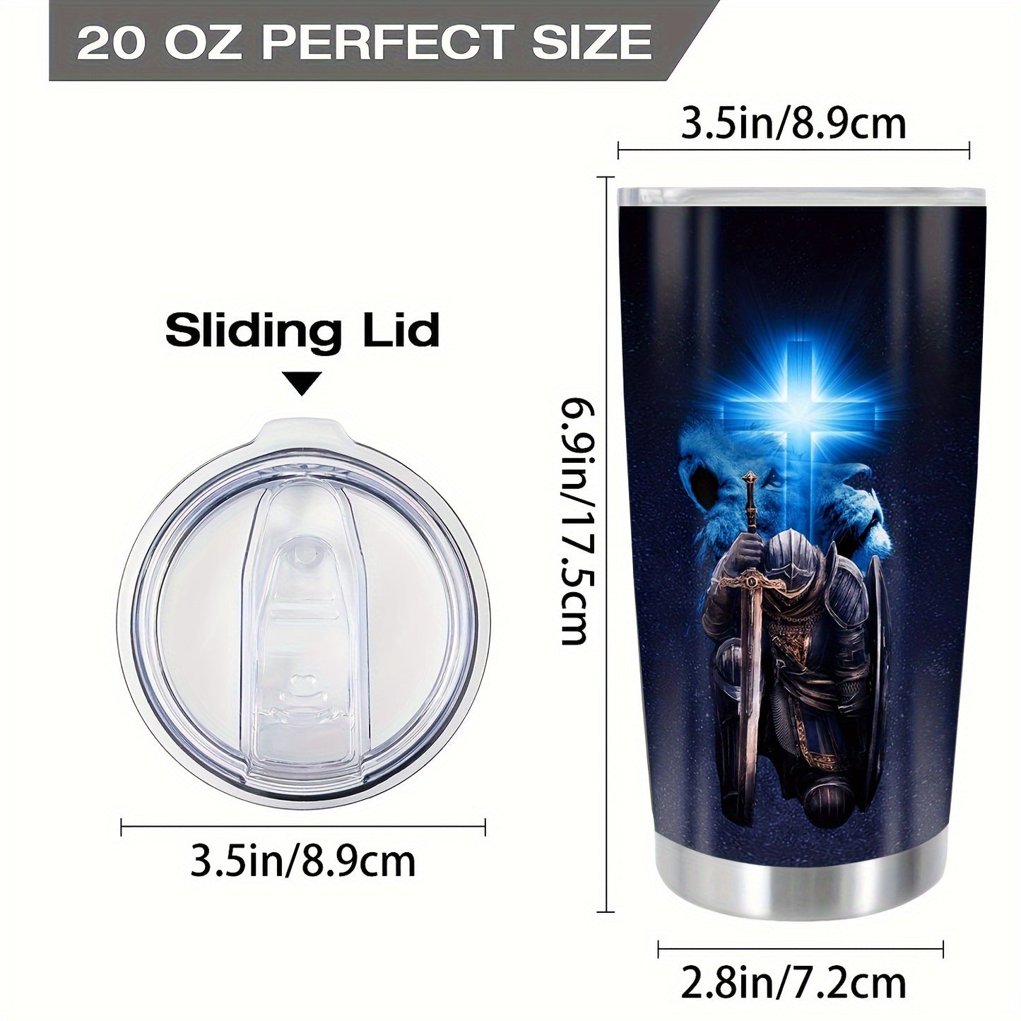 Knight & Cross Tumbler - 20oz Armor Strong Stainless Steel Insulated Cup, Adventure-Ready for Hot & Cold Drinks | Durable Outdoor & Travel Companion