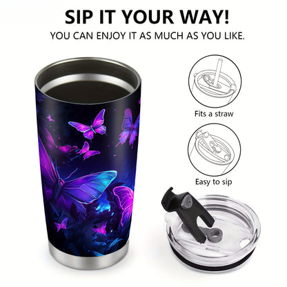Glitter Butterfly Tumbler - Sparkling Stainless Steel Insulated Cup, 20oz Travel Mug for Hot & Cold Drinks | Perfect Holiday, Birthday Gift for Her, Women, Girls