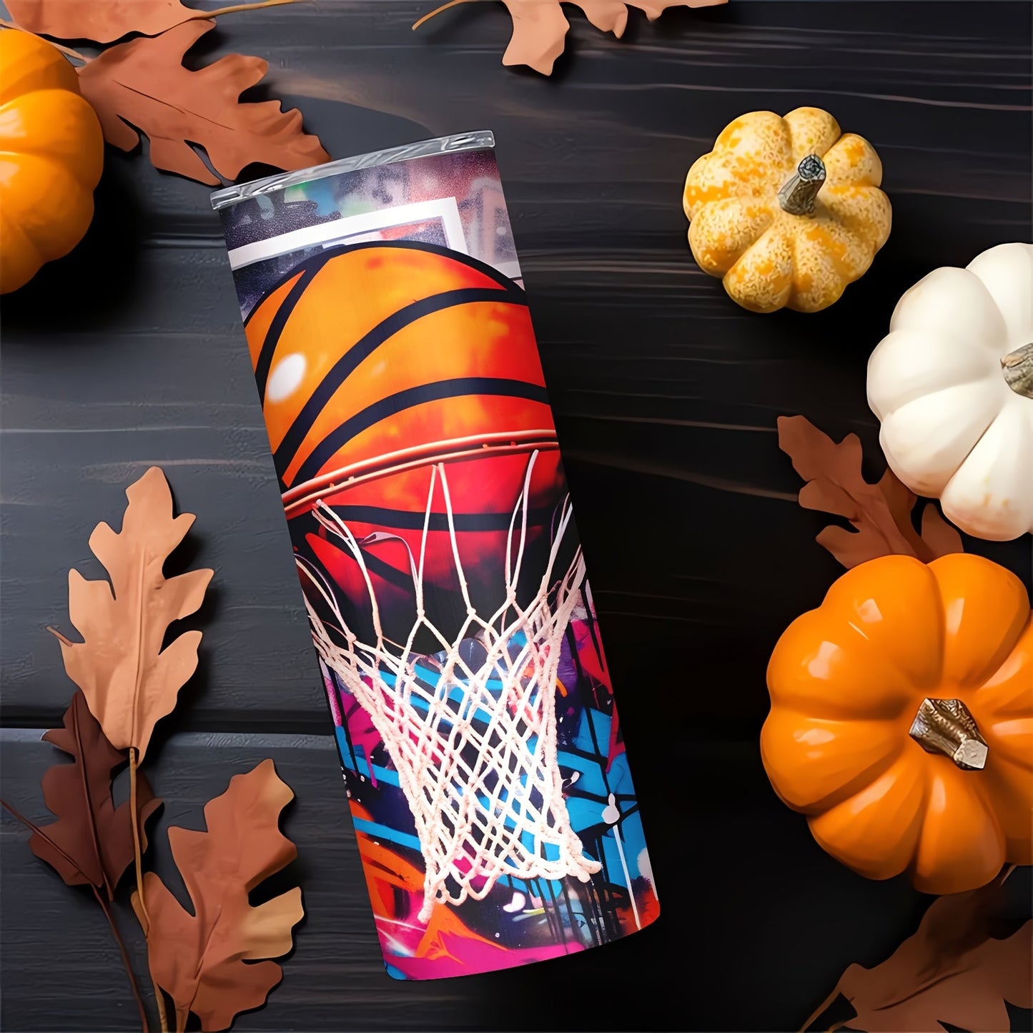 Basketball Sports Tumbler 20oz - Vacuum Insulated Stainless Steel Cup with Straw & Lid | 304 Grade, Portable for Hot & Cold Drinks, Gym & Travel